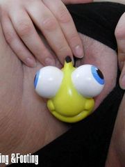 Funny sex toys lost in her huge pussy

