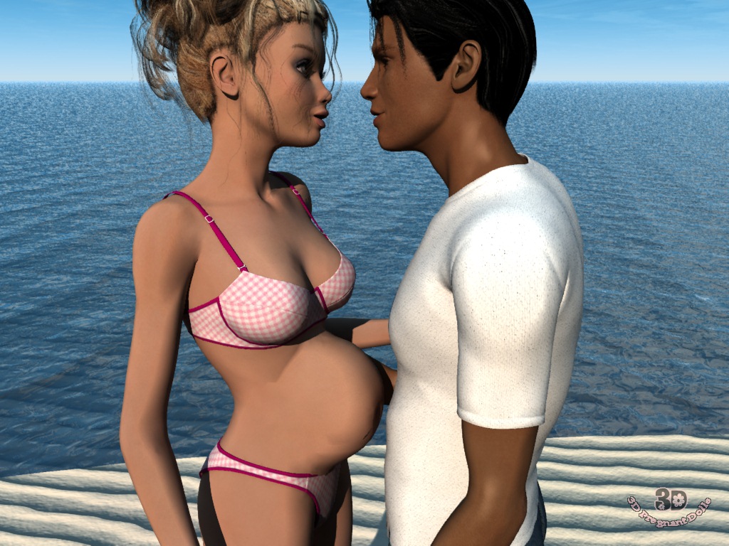 3D Pregnant Dolls | Enceinte slut wife is being fucked by two black men