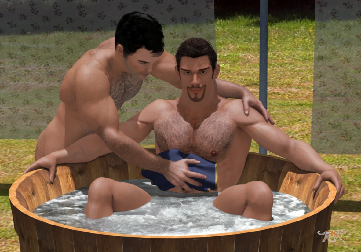 Breathtaking gay toon porn featuring muscled stallions with puddles of swea...