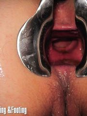 Greased up vagina gets stretched and fucked
